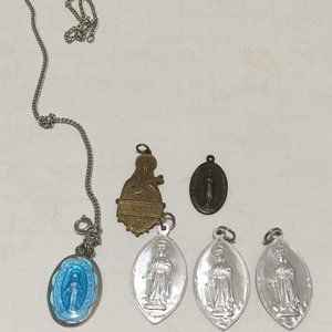 Vintage Catholic medallion pendant charm lot Saint Dymphna Teresa Mother Mary